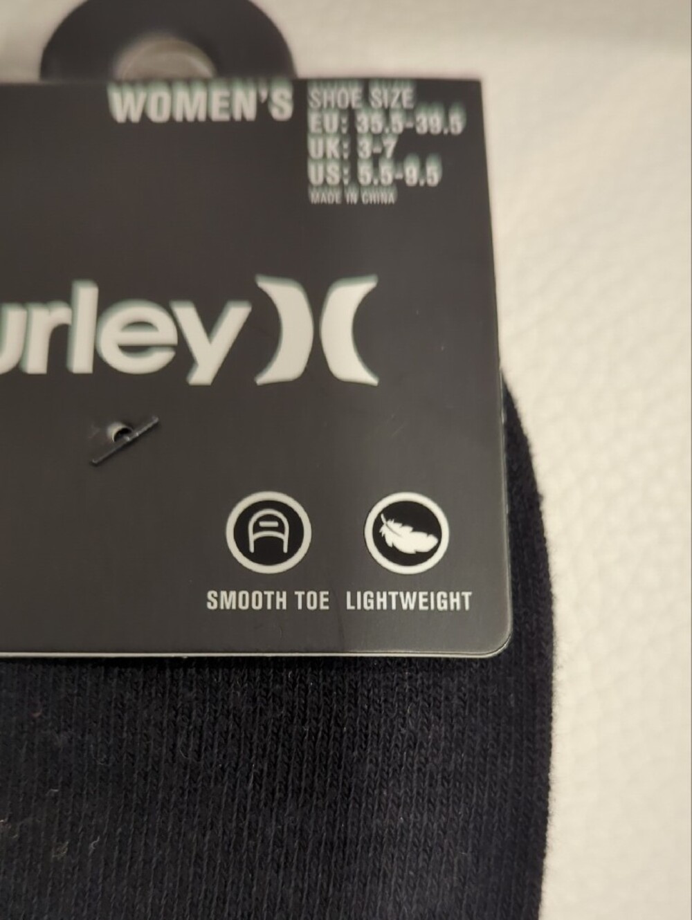 Hurley Women’s Black Crew Socks with White Stripes and Logo - 6 Pair Total - Picture 5 of 5